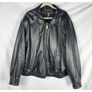 Croft & Barrow Men’s 2XL Black Leather Bomber Jacket Vintage Classic Style, EUC